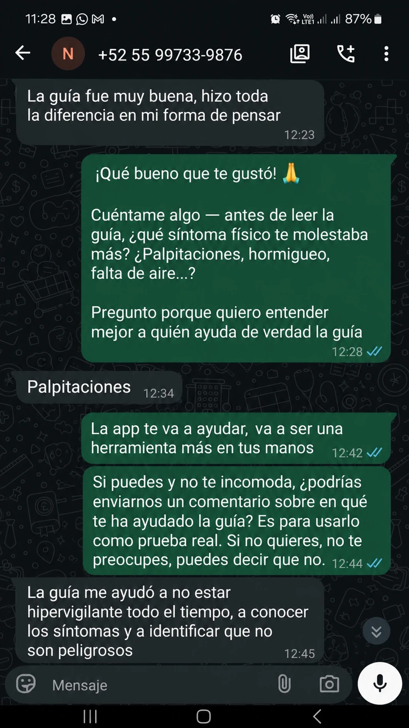 Conversación real de WhatsApp de una clienta de Cuerpo Seguro
