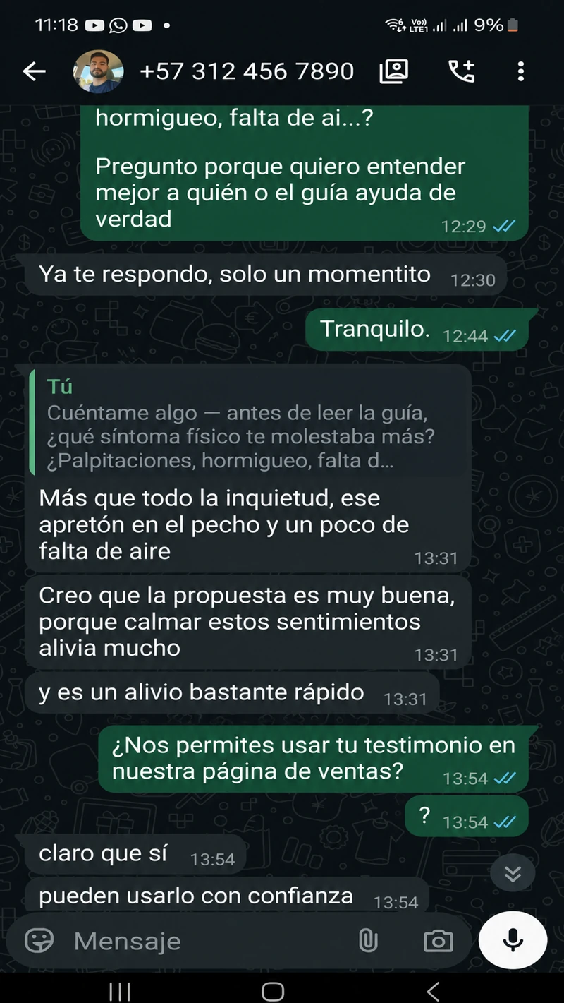 Conversación real de WhatsApp de una clienta de Cuerpo Seguro